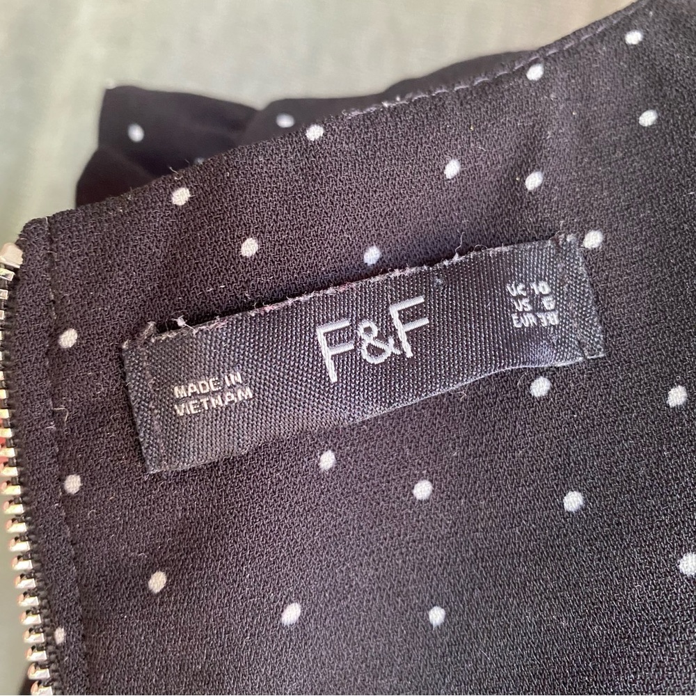 F&F Shift Black Dress Size 8 Polka Dot Long-sleeve - Picture 4 of 9